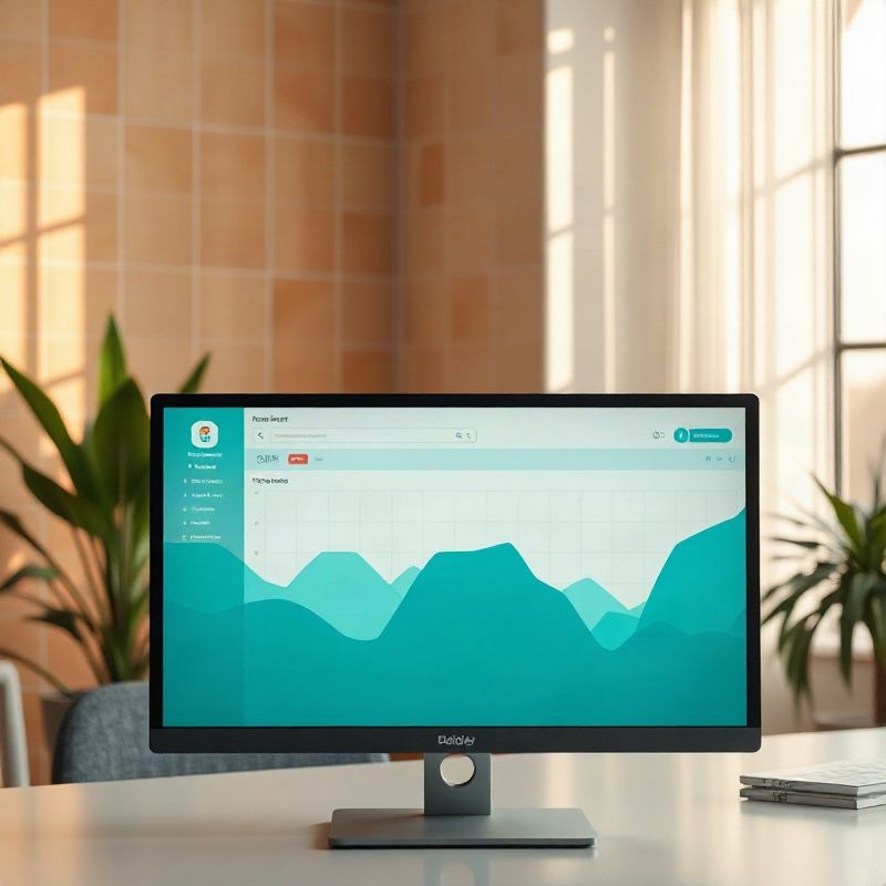 Flujo de trabajo digital en un monitor con acentos teal en una oficina limpia